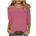 thumbnail image 2 of Fashion Women's Striped Printed Blouse Three-Quarter Sleeve Round Neck Casual Top, Comfortable Summer Shirt, Lightweight and Versatile, Perfect for Work, Weekend, or Daily Wear, 2 of 5