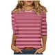 thumbnail image 1 of Camisetas de Manga Corta para las Mujeres a Rayas Impresas de Tres Cuartos de Manga, Cuello Redondo Casual Top, 1 of 5