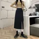 thumbnail image 5 of Nueva falda de estilo chino con abertura lateral para mujer, primavera otoño, cintura alta, corte en A, largo medio, diseño versátil con hebilla de disco, 5 of 5