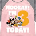 thumbnail image 3 of Mickey & Friends - Hooray I'm 3 Today - Toddler And Youth Girls Raglan Graphic T-Shirt, 3 of 4