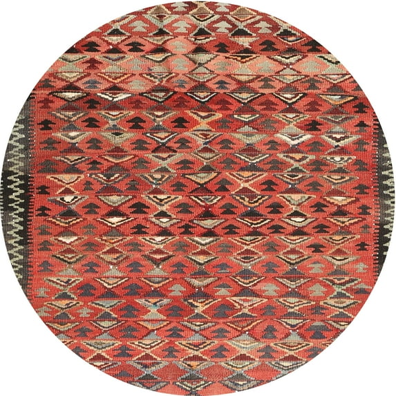 Ahgly Company Machine Washable Indoor Round Contemporary Orange Salmon Pink Area Rugs, 5' Round