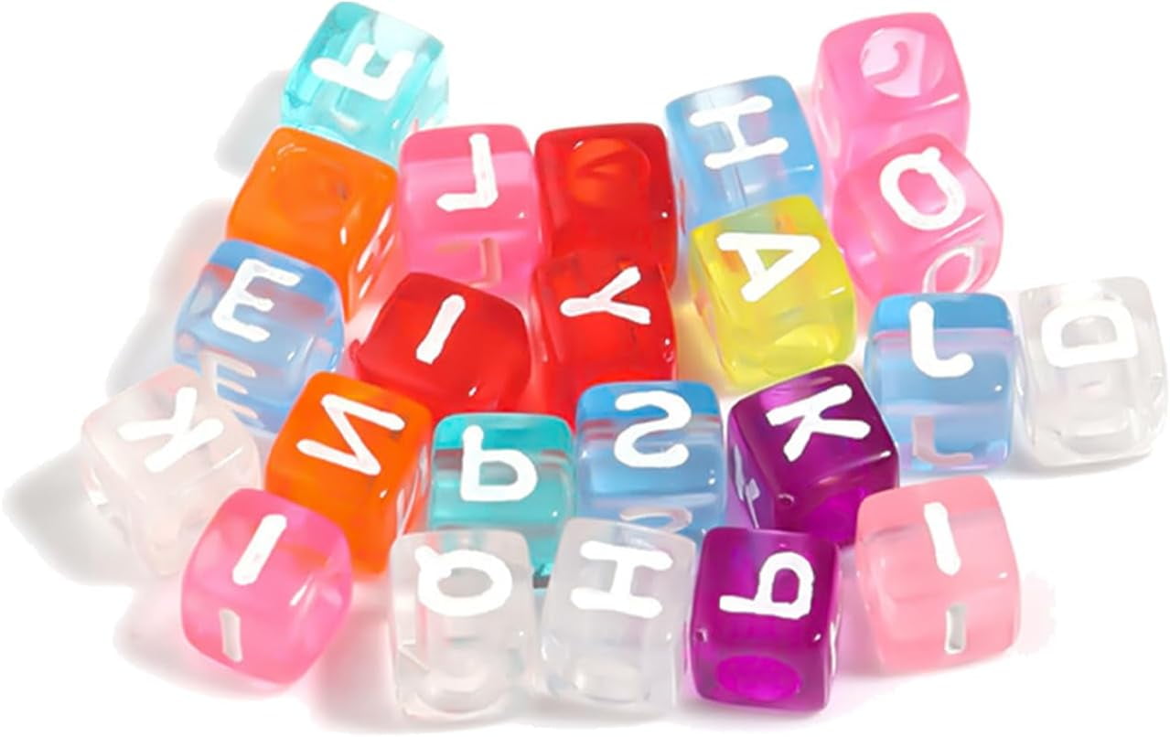 Bracelet Making Kit, Square Letter Beads, Word Beads for Bracelets, Bulk Colored Lettered Beads with Name Beads, for Keychain and Bracelet Making, Includes 1 Roll of 50M Crystal String Cord (6mm)