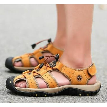 

Men s Outdoor Closed Toe Hiking Leather Sandals Summer Camping Fisherman Shoes