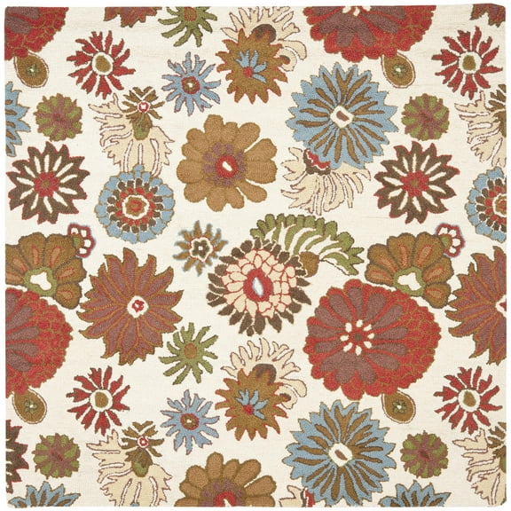 SAFAVIEH Blossom Mackenzie Floral Wool Area Rug, Ivory/Multi, 6' x 6' Square