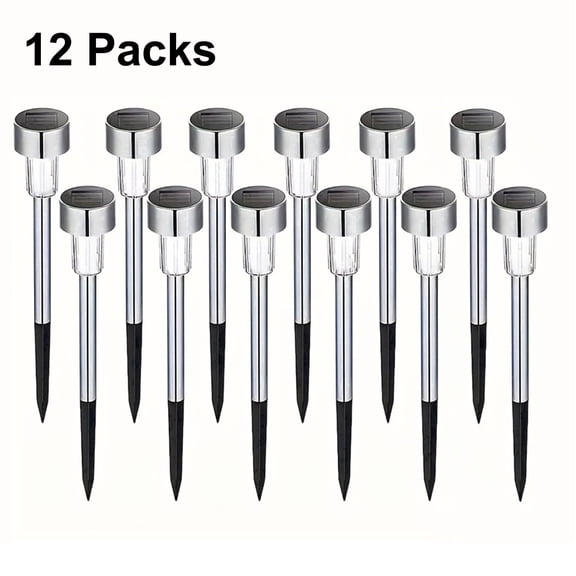 12 pack Solar Pathway Lights , White LED Outdoor Solar Lights IP44 , 11.61" Stainless Steel Garden Stake Lights for Yard, Patio, Driveway