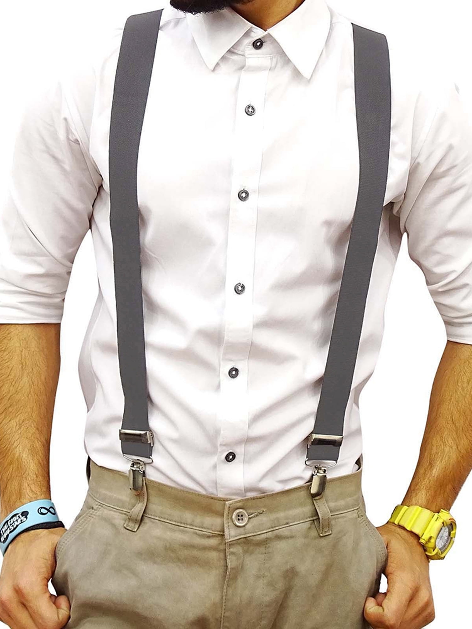 Men's Clip-On Floral Suspenders Y-Back Braces Adjustable Elastic Straps