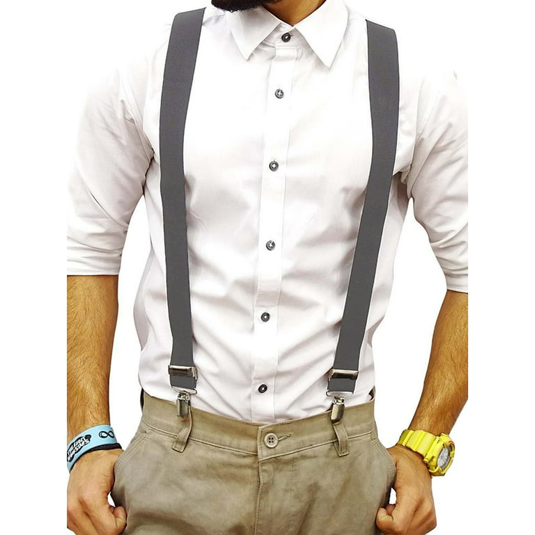 LELINTA Mens Suspenders for Men With Clips Y-Back Clip Suspenders  Adjustable Braces Elastic Shoulder Strap Work Suspenders 