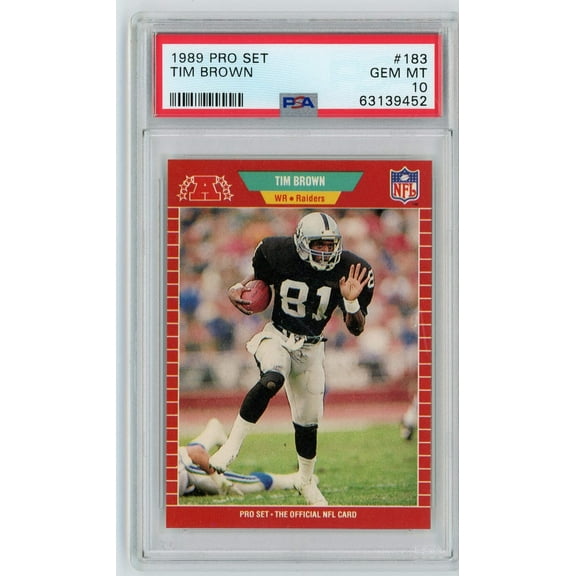 Graded 1989 Pro Set Tim Brown #183 Rookie RC Football Card PSA 10 Gem Mint