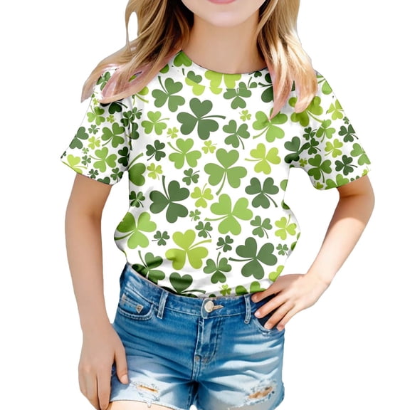CONZONE St. Patrick'S Day Toddler Baby Girls Short Sleeve T Shirts 3/4 Sleeve Fashion Clover Graphic Tee Shirt for Infant Girls Crew Neck Soft Loose Childrens Spring Tops