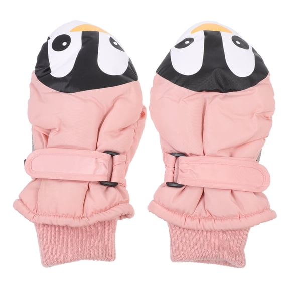 UNOMOR 1 Pair Girls Ski Mittens Synthetic Material Pink Waterproof Warmth Durable Winter