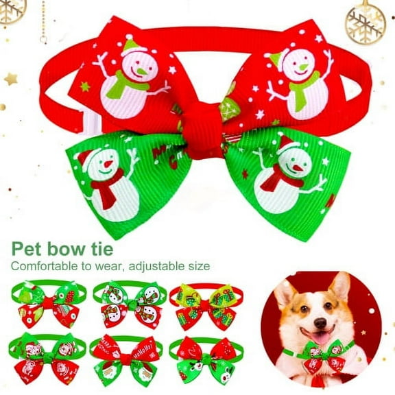 Visland Dog Cat Bow Tie Collar, Adjustable Fashion Casual Christmas Tree Snowman Santa Claus Pattern Bowknot Collar Pet Costume Accessory for Xmas Party Decorations