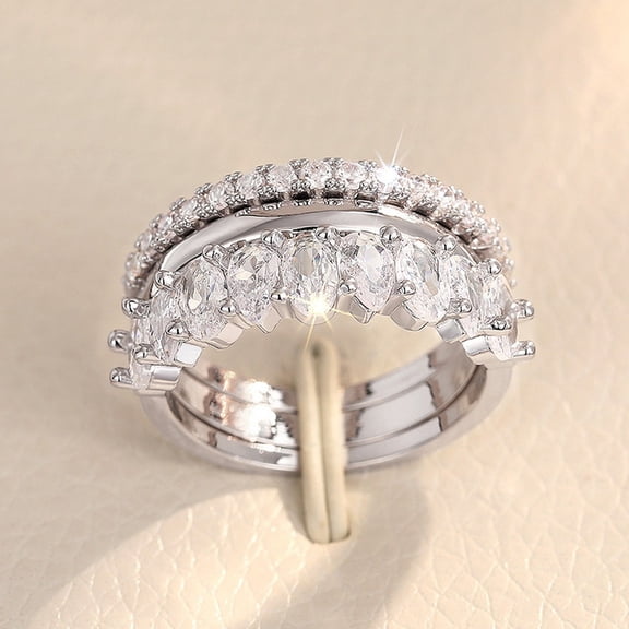 LINXIQIN Women White Cubic Zirconia 14K White Gold Plated Circle Promise Ring for Valentine's Day 3 Piece Set Size 7 Includes Gift Box
