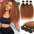 thumbnail image 2 of Extensiones de cabello humano liso y rizado ombré 12A, 100% mechones de cabello Remy virgen vietnamita Afro Yaki sin procesar, coser en tejido de cabello, 2 of 5