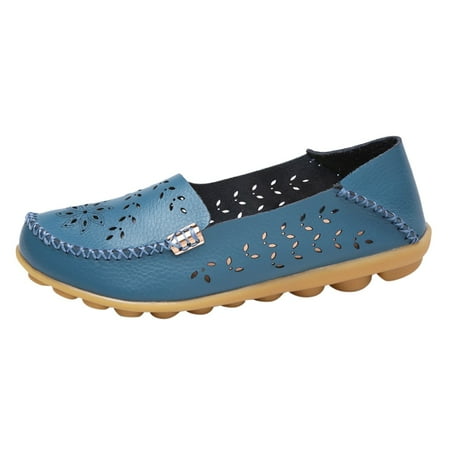 

Zizocwa Women S Pu Leather Casual Shoes Slip On Breathable Hollow Lazy Loafers Lightweight Flats Sping Non Slip Soft Sole Walking Shoes Blue Size8.5