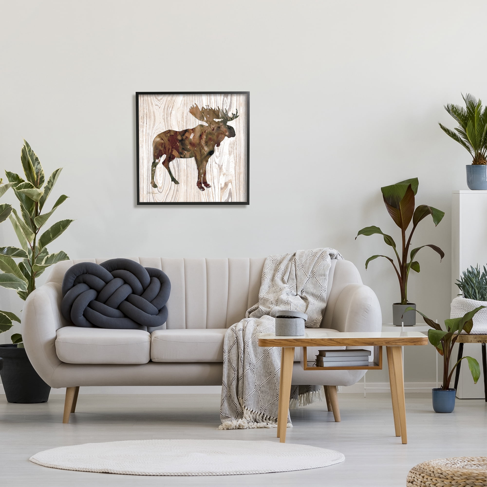 Stupell Industries Brown Watercolor Moose Silhouette Rustic Grain Pattern, 24 x 24, Design by Carol Robinson