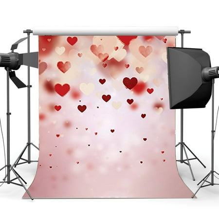 GreenDecor Polyster 5x7ft Photography Backdrop Valentine's Day Red Hearts Bokeh Halos Glitter Heart Romantic Wedding Backdrops for Baby Girl Princess Lover Portraits Background Photo Studio