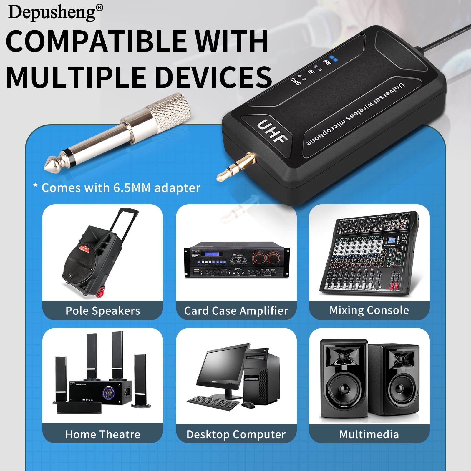 Depusheng W8-1 Wireless Microphone Dual Handheld Cordless Microphone with Rechargeable Receiver for Singing, Karaoke, Church, Speech, Wedding