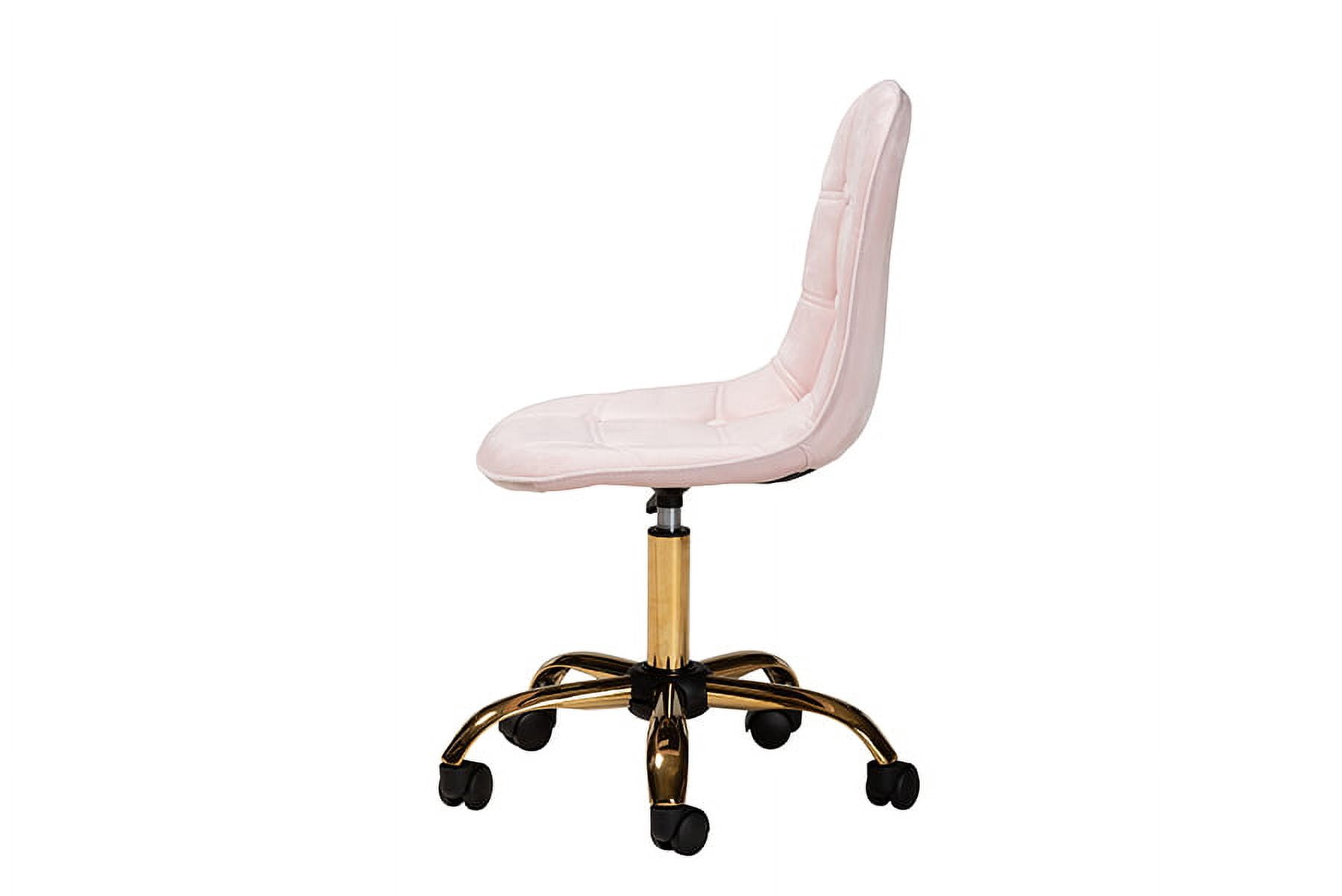 Baxton Studio Kabira Contemporary Glam and Luxe Blush Pink Velvet Fabric and Gold Metal Swivel Office chair