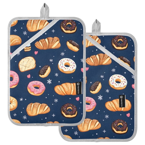 Ryvnso Delicious Bread Pattern Oven Mitts Heat Resistant Pot Holders Set of 2 Hot Pads