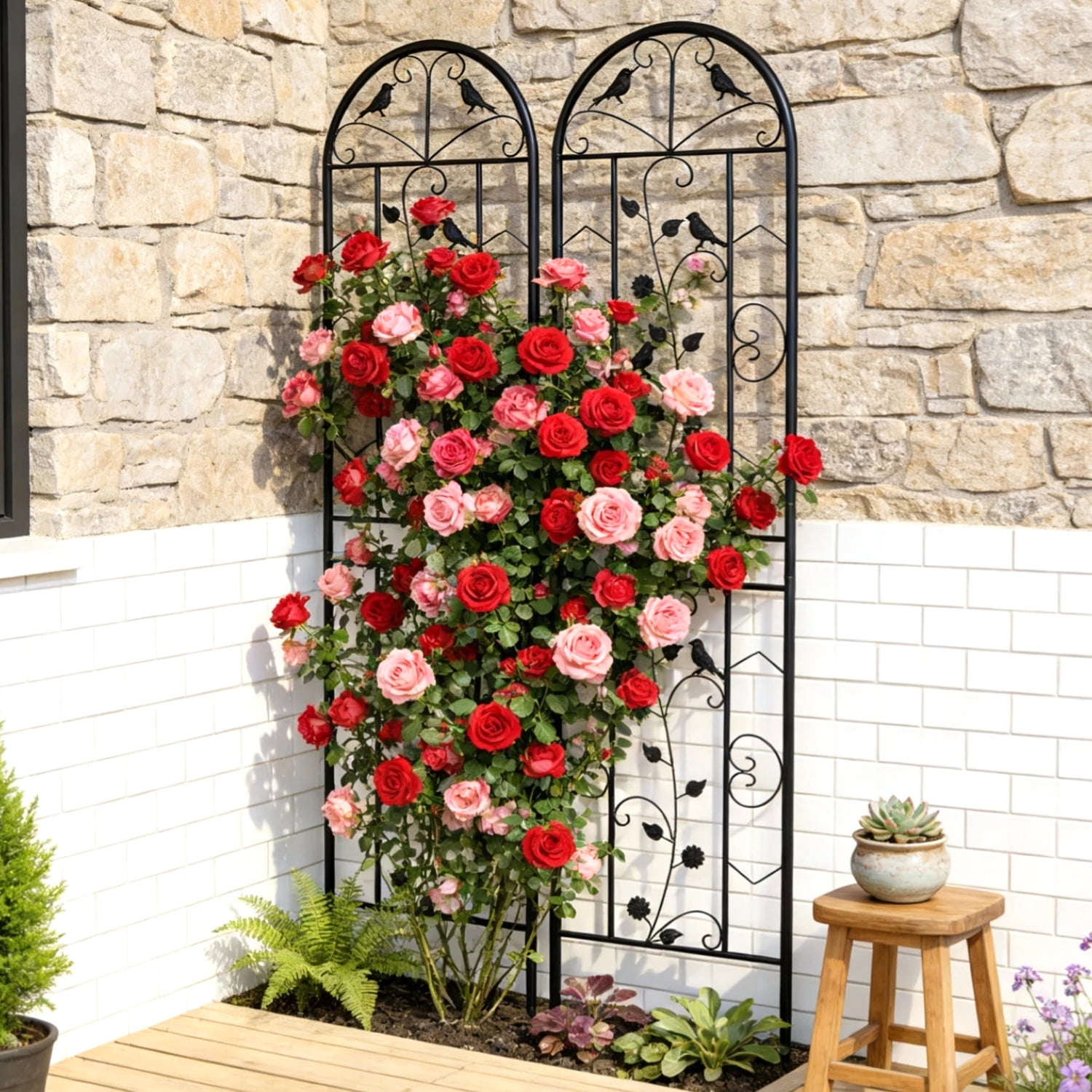 2Pack Anti-rust Metal Garden Trellis Wall Decorative Screen Privacy Fence for Vine Rose Cucumbers,19.7x82.7 inch