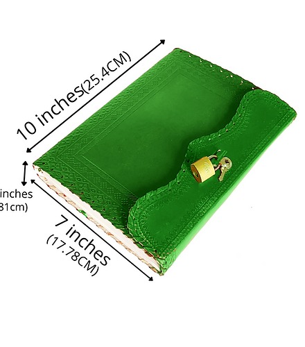 Jaald 10" Leather Journal Blank Notebook Handmade Travel Diary with Lock Writing Bullet Journal Christmas Gift Green Sketchbook for Artists