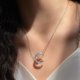 thumbnail image 3 of Colección Luna y Estrella Plata de Ley Collar con Colgante de Circonia Transparente Cadena de Ondas de Agua, 3 of 5