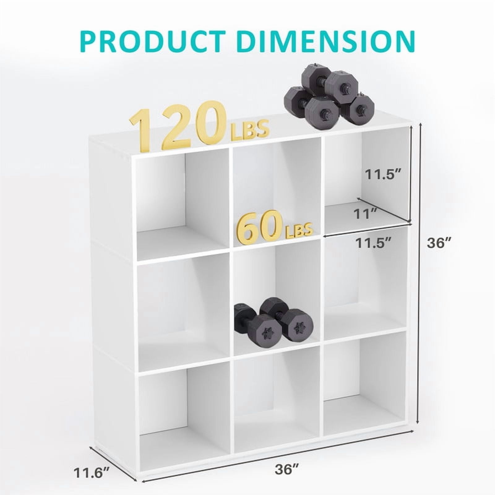 TINKLE WELL 9-Cube Storage Shelf Organizer, Bookcase with Removable Back Panels, Adjustable White Wood Bookcase for Living Room, Home Office, White