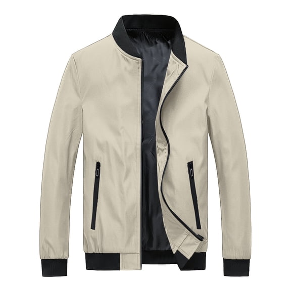 Fgnfyis Mens Coat Lightweight Zip up Slim Fit Windbreaker Track Jacket Spring Fall Pockets Mens Jackets Casual Stylish Khaki L