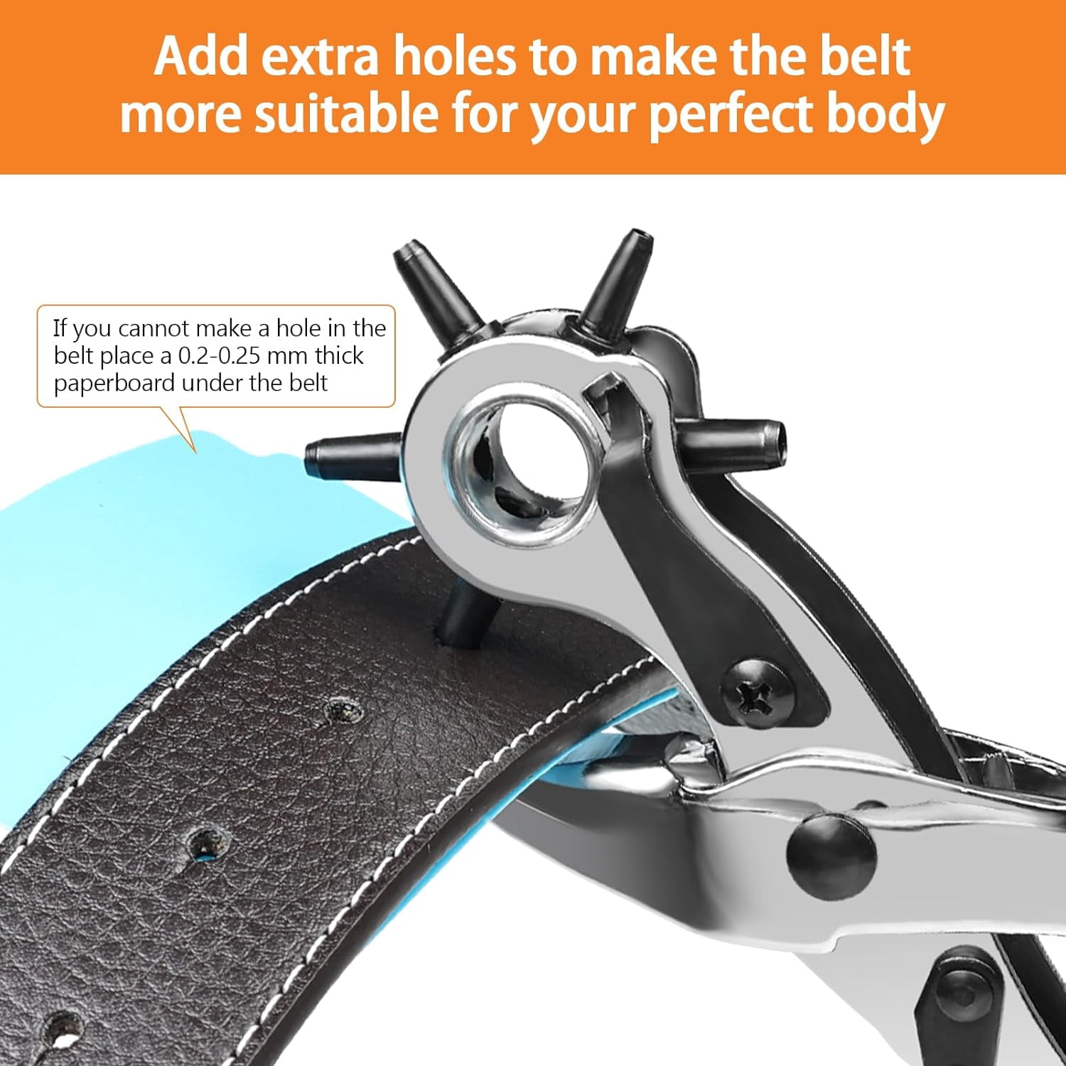 ABCISI Leather Belt Hole Punch Tool with Non-slip Handle - High-density Carbon Steel Belt Hole Punch with 6-level Rotating Circular Hole Design for Leather, Fabrics, DIY, etc.