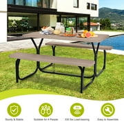 Costway Picnic Table Bench Set Outdoor Backyard Patio Garden Party Dining All Weather Brown