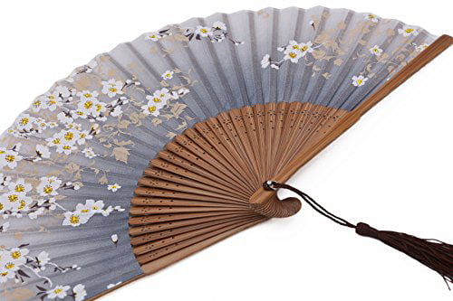 Charming Elegant Modern Woman Handmade Bamboo Silk Folding Pocket Purse Hand Fan NQE Amajiji 8.27 21CM Brown 
