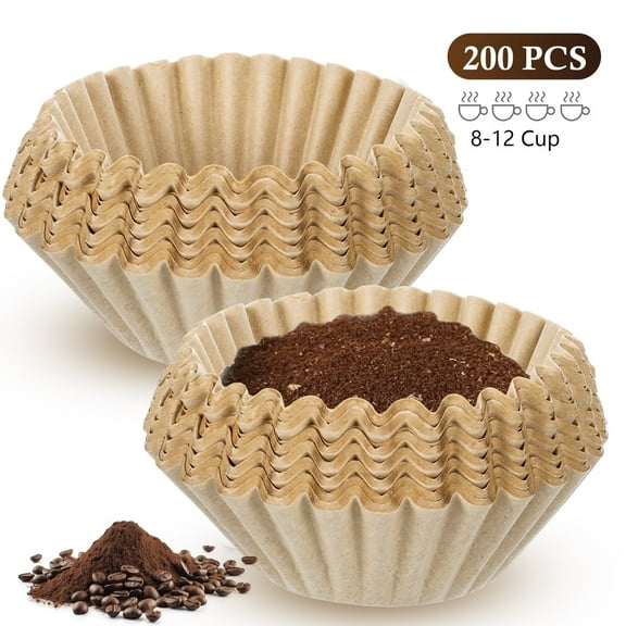 GMZW 200 Count Basket Coffee Filters 8-12 Cup - Flat Bottom Paper Filters for Drip Coffee Makers | Compatible with Mr. Natural Brown Disposable 8 to 12 Cup Coffee Filter Paper