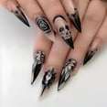 thumbnail image 1 of 24 uñas postizas MACHAO de Halloween góticas rosas negras con diamantes de imitación largas acrílicas, 1 of 5