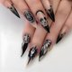thumbnail image 1 of 24 uñas postizas MACHAO de Halloween góticas rosas negras con diamantes de imitación largas acrílicas, 1 of 5