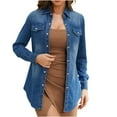 thumbnail image 2 of Fnooota Button Down Shirts for Women, Long Sleeve Solid Color Casual Denim Tops Blue Size S, 2 of 8