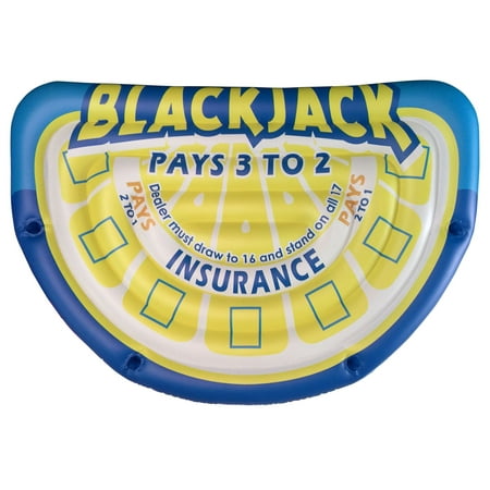 Big Sky Floating 7 Player Blackjack and Poker Mat, Inflatable Water Tube, Yellow/Blue