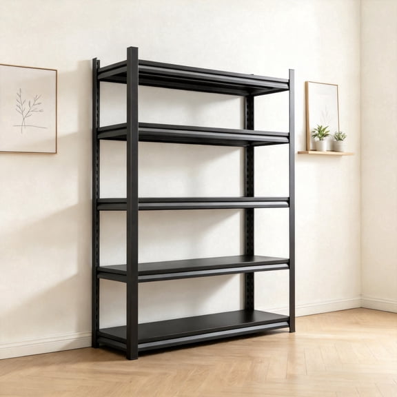 5-Tier Metal Shelving Adjustable Kitchen Storage Rack 40" W x 72" H Black Metal Shelving Unit 3000lb, Suitable for Kitchen Pantry Basement Storage Shelves, Garage Shelf