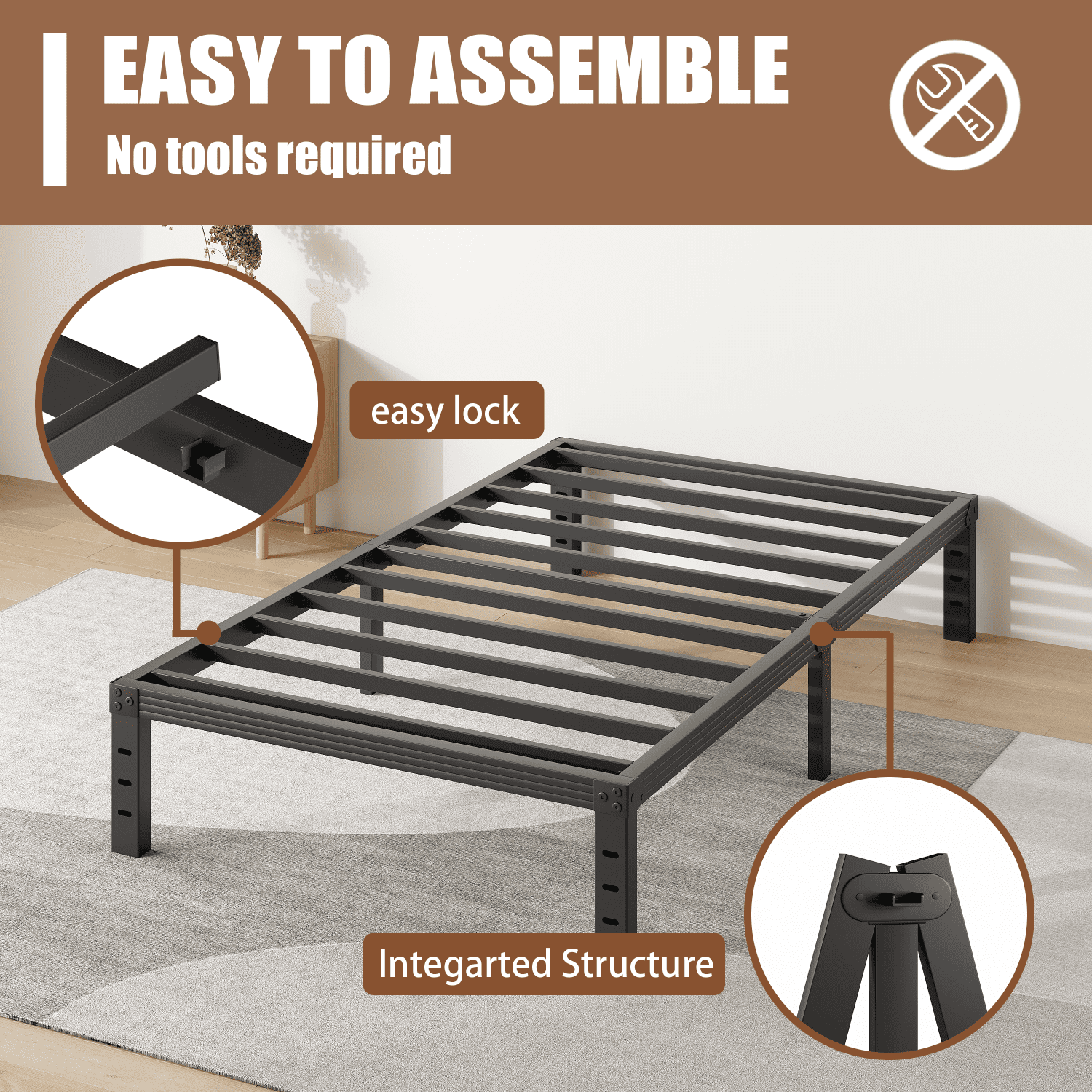COMASACH 12 inch Twin Bed Frame, Easy Assembly, Heavy Duty Metal Platform, Noise Free, Black
