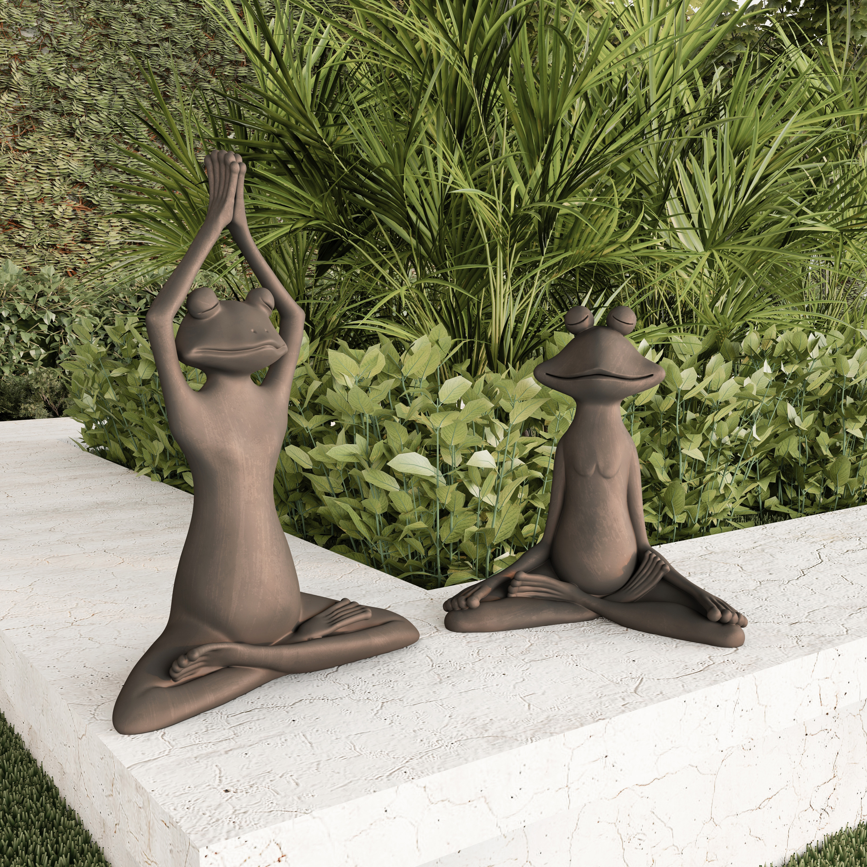 Pure Garden, Stretching Frog Statue, Resin, Brushed Bronze Finish - image 3 of 4