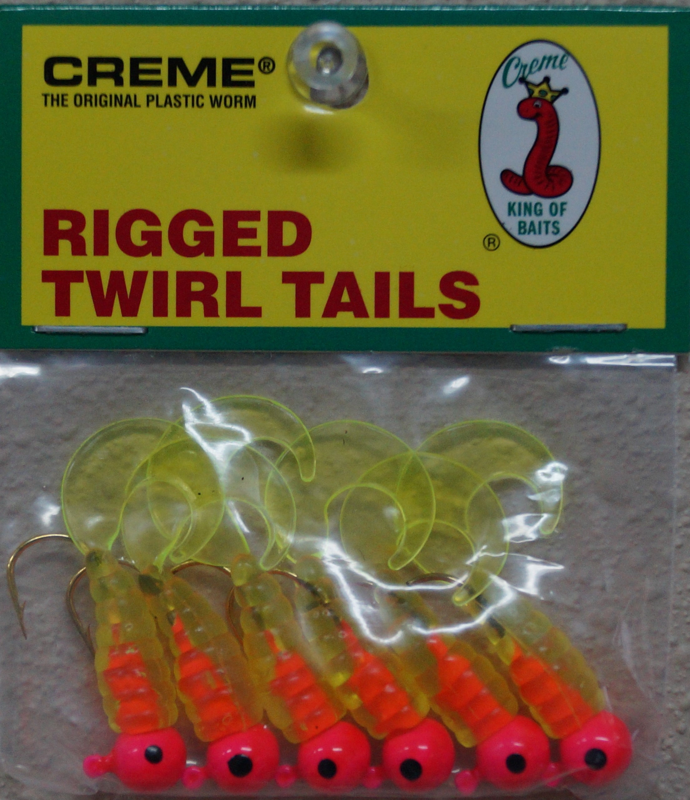 (3 pack) Creme 2" Rigged Twirl Tail Lure, Pink & Chartreuse, 1/32 oz., 6 Count