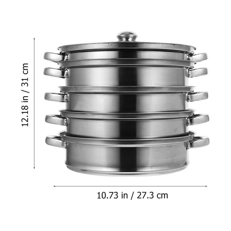 Stainless Steel Steamer Multifunctional Stockpot Practical Soup Pot Silver (5 Layers 28cm), Size: 28×36.5CM