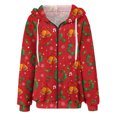 thumbnail image 6 of Women's Fashionable Casual Zippered Hooded Sweatshirt Jacket with Christmas Print and Drawstring, Furry Plush for Winter,Wine,M, 6 of 6