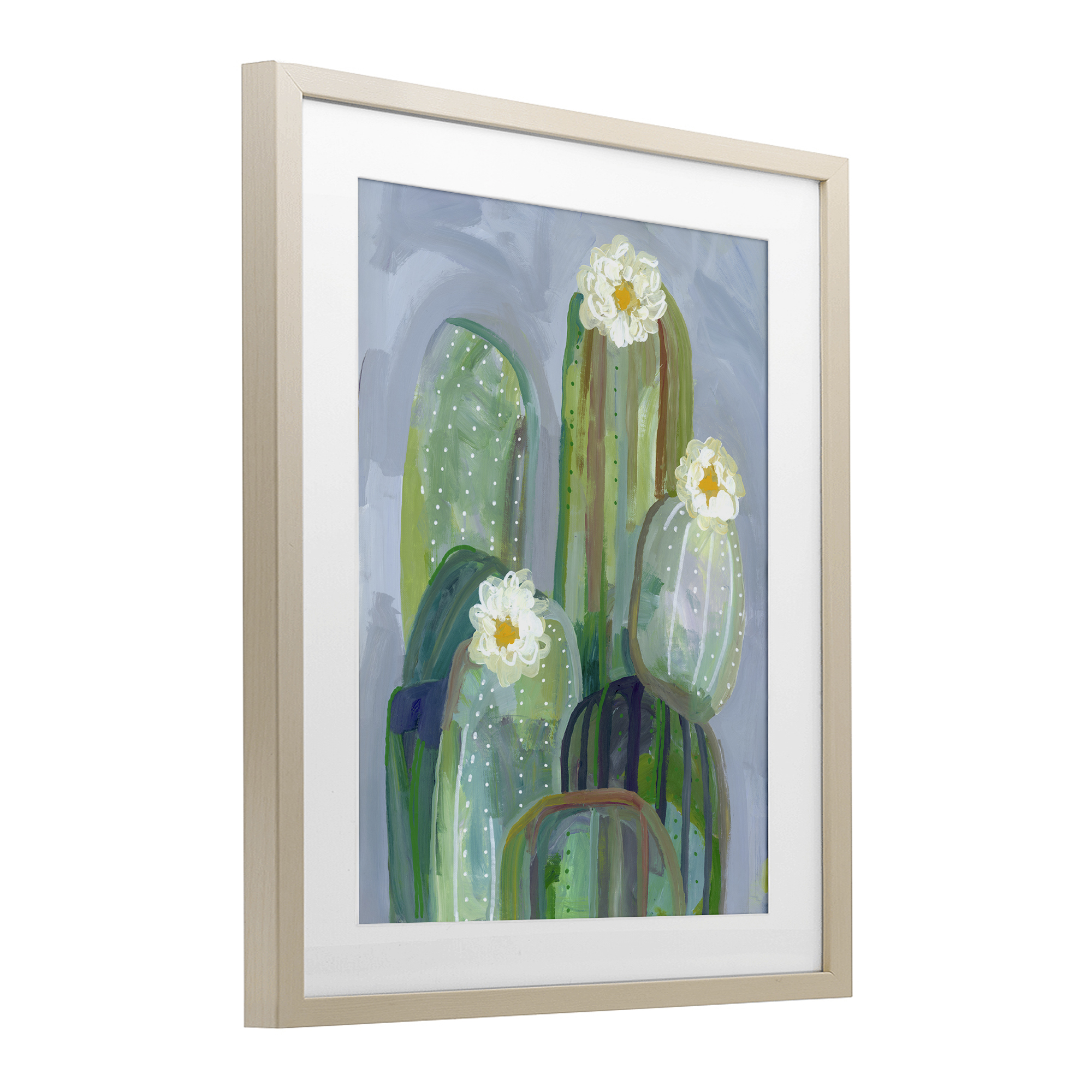 Desert Day Dream Cactus Birch Framed Print Under Glass, design by Ashley Davis