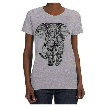 Elephant Print Tee - Women Elephant T-Shirt Short Sleeve Graphic Tee Mandala Casual Tank Top S M L XL