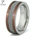 thumbnail image 1 of Stainless Steel 316L Two-Tone Mesh Center Strip Wedding Band Promise Ring Comfort Fit 8MM Forget Me Not Engraved, 1 of 4