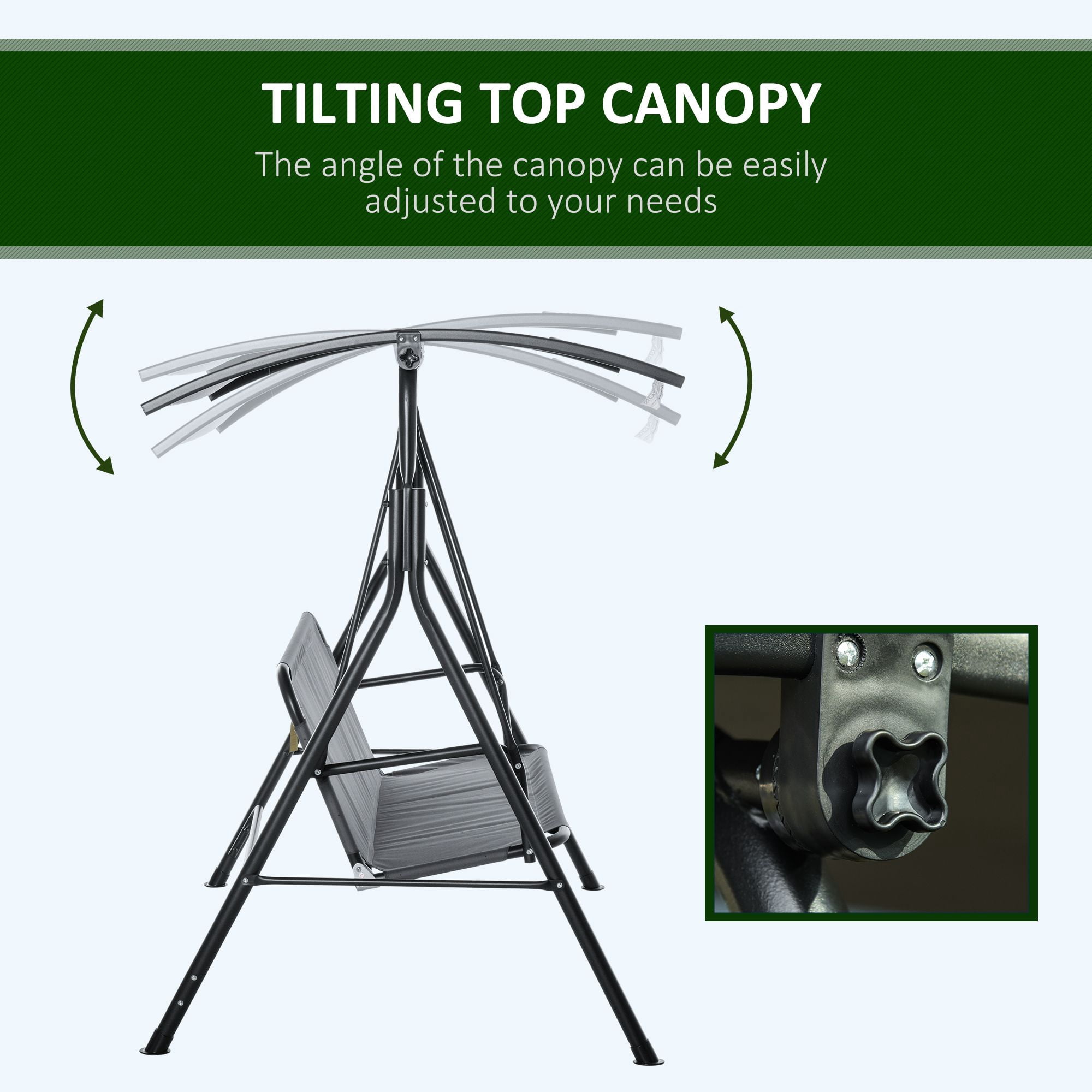 3-Person Porch Swing with Stand, Outdoor Swing for Patio Porch with Adjustable Tilt Canopy and Comfortable Swing Bench-Style Seat, Steel Frame, Gray