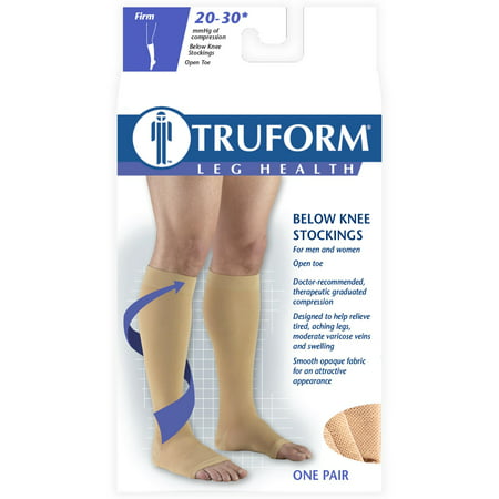 Truform Compression Stockings, 20-30 mmHg, Knee High, Open Toe, Beige, (Best Way To Put On Compression Stockings)