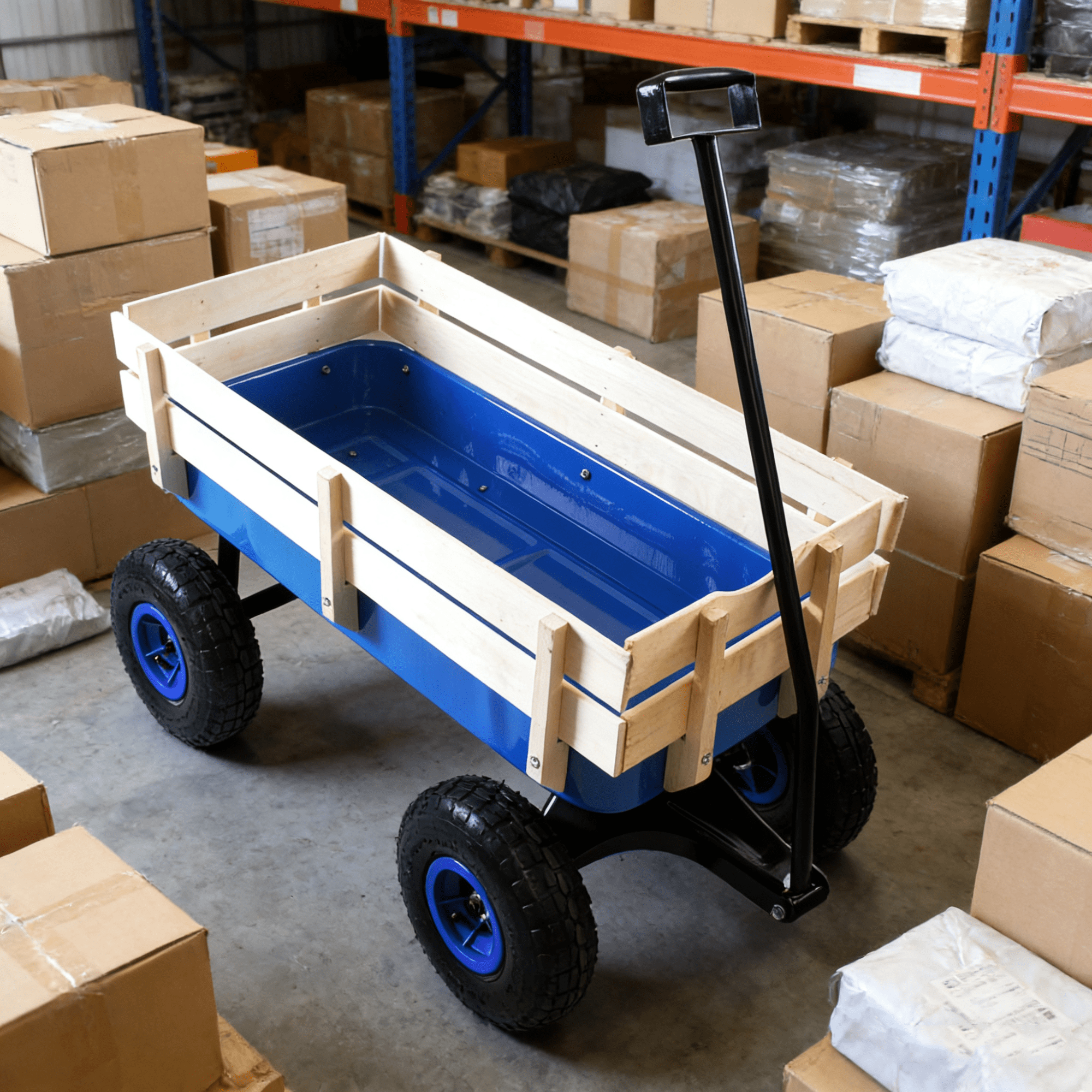 Leumius Outdoor Wagon with Pulling Wood Railing Panels,39" Utility Wagon with 10 Inch Wheels,176LBS Capacity for Beach,Garden,Park,Blue