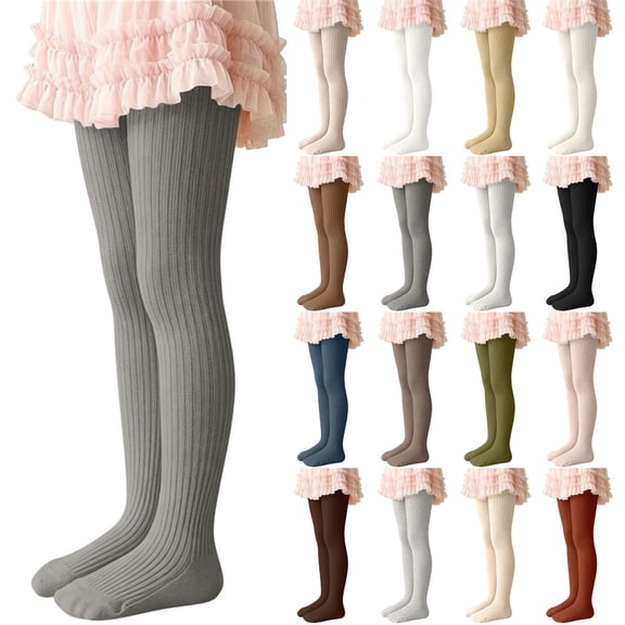 Zefriona Kids Knitted Cotton Striped Twisted Pantyhose for Dance & Layering – Stretchy Comfort Fit Base Pants, Ages 2–7 Years Gray Size 6