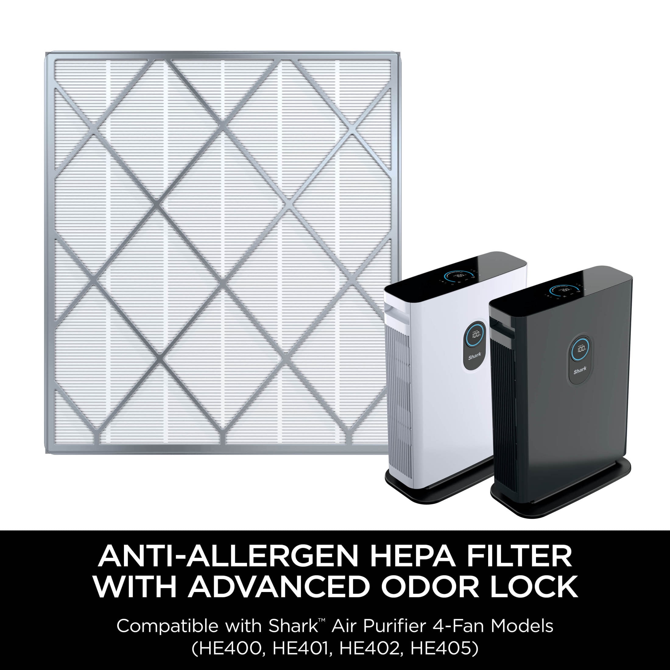 Shark Air Purifier Filter 4-Fan Anti-Allergen HEPA Filter with Advanced Odor Lock , HE4FKPET, Compatible with HE400